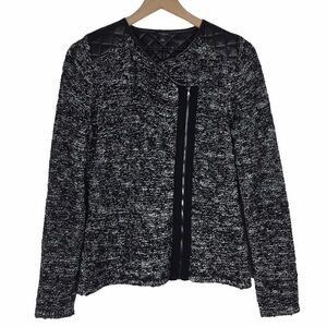 ANN TAYLOR Moto Jacket Tweed Quilted Faux Leather Wool Minimalist Classic Small